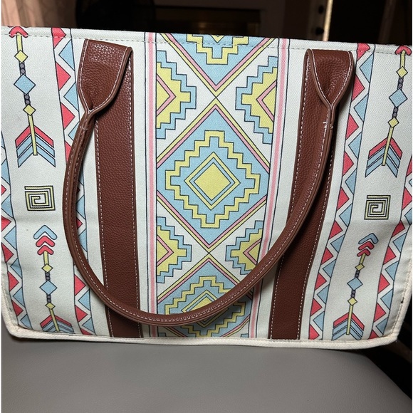 NWOT WAN & KELO Tote Western/Boho Aztec Print Large Zippered Canvas Tote - Picture 2 of 7
